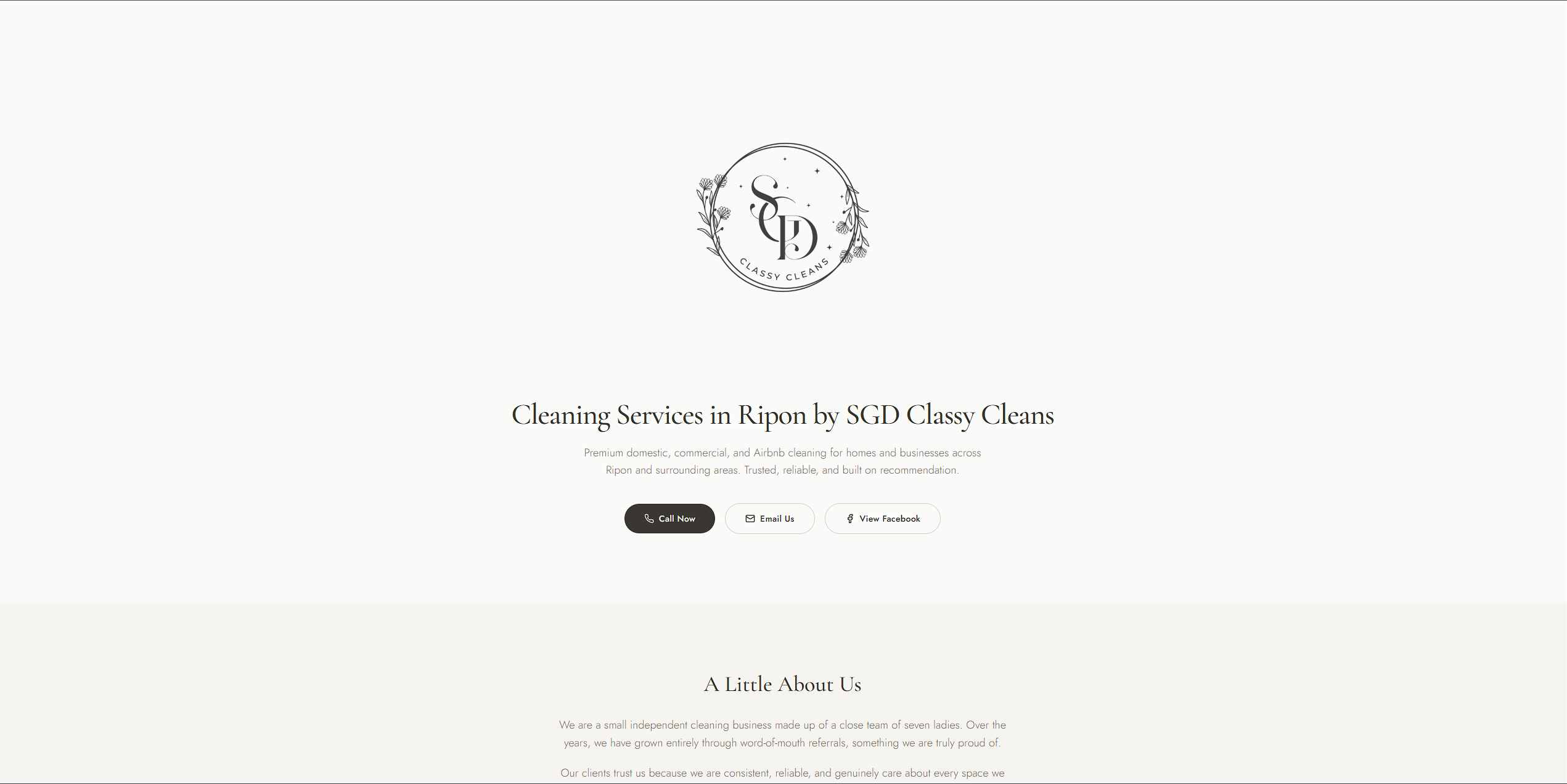 SGD Classy Cleans website homepage
